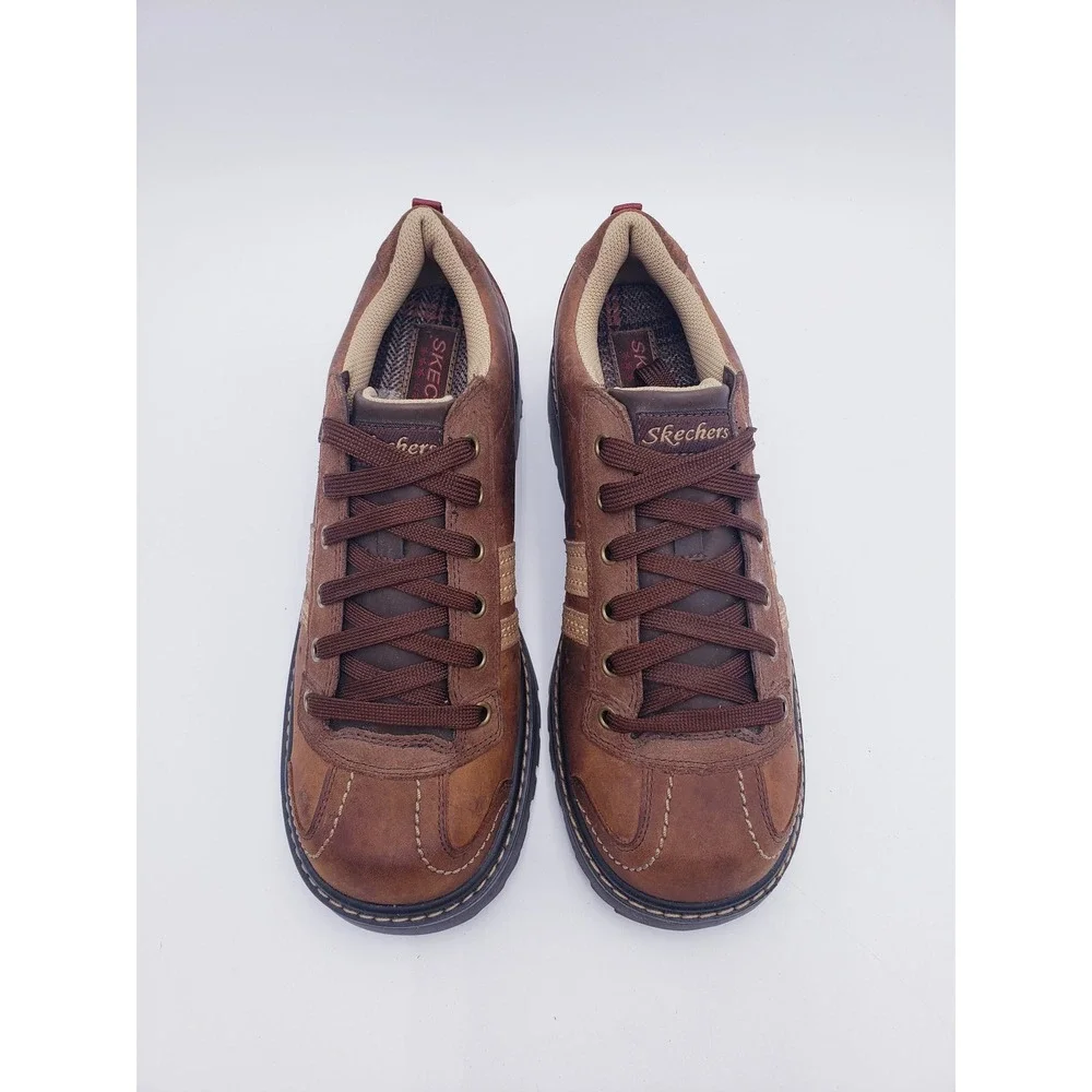 Vintage 90s Y2K Skechers Oxford Brown Leather Chunky Platform Sneakers Size 11
